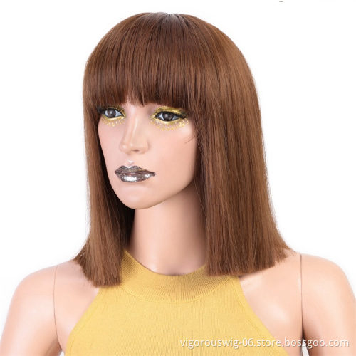 Colorful Heat Resistant Medium Long With Bangs Fiber Short Hair Multi Color Synthetic Wigs For Black Women